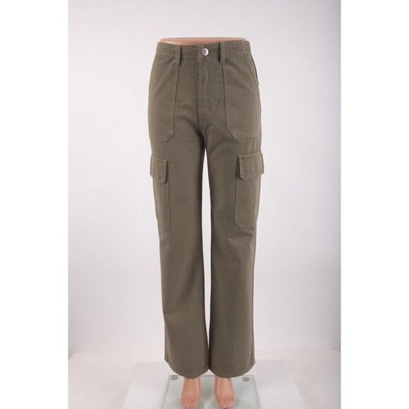 Zara Womens High Rise Canvas Cargo Pants Straight Leg US 0 EU 32 6929/465 NWOT - Picture 1 of 7